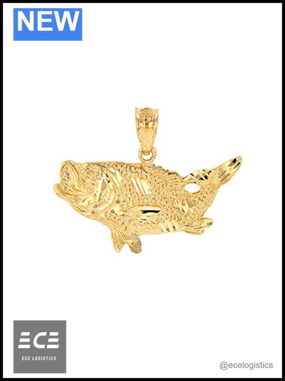 Solid 10k Yellow Gold Sea Bass with Tail Up Pendant